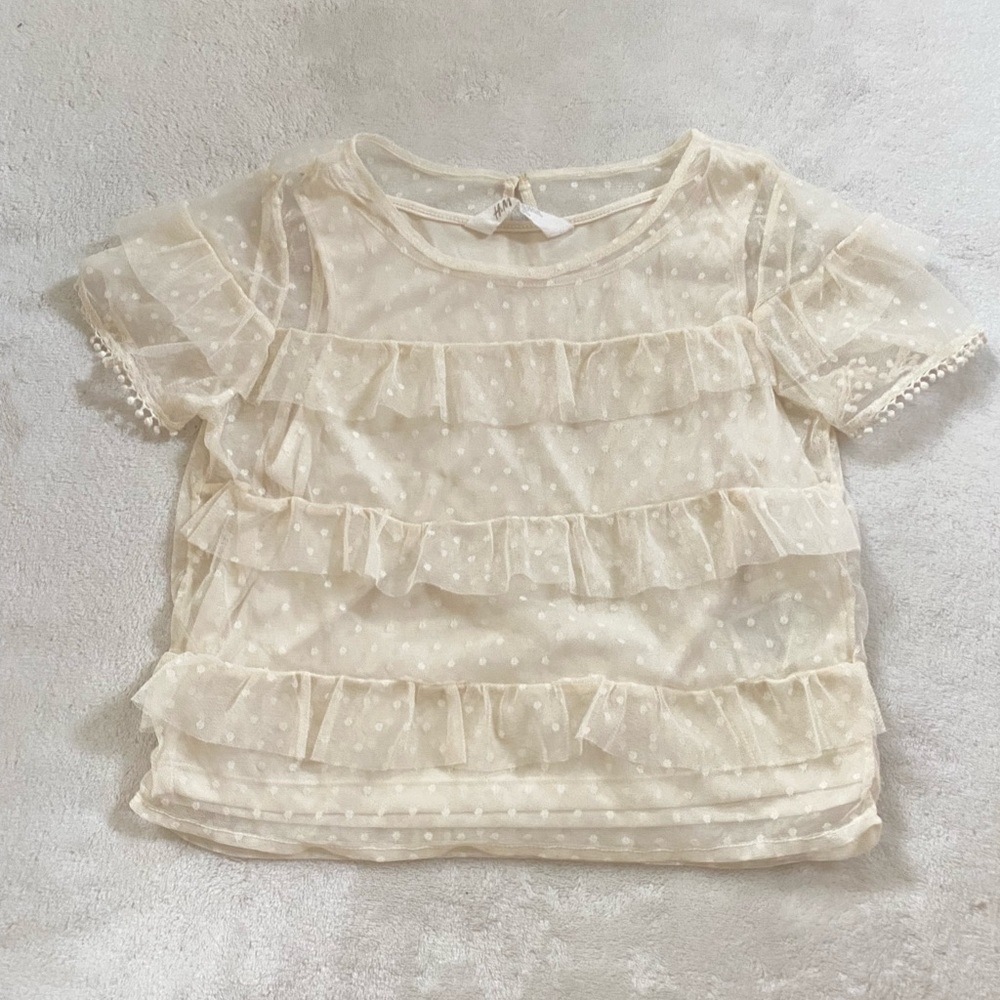 Girls Cream Ruffle Mesh Blouse
